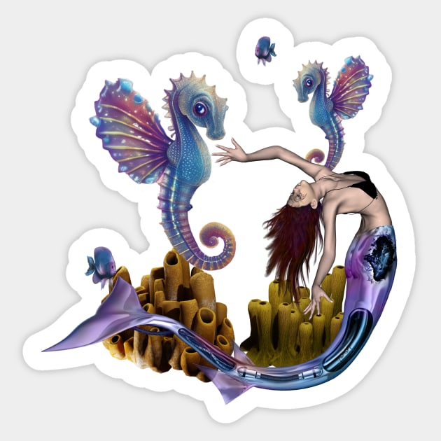 Wonderful mermaid with seahorses Sticker by Nicky2342